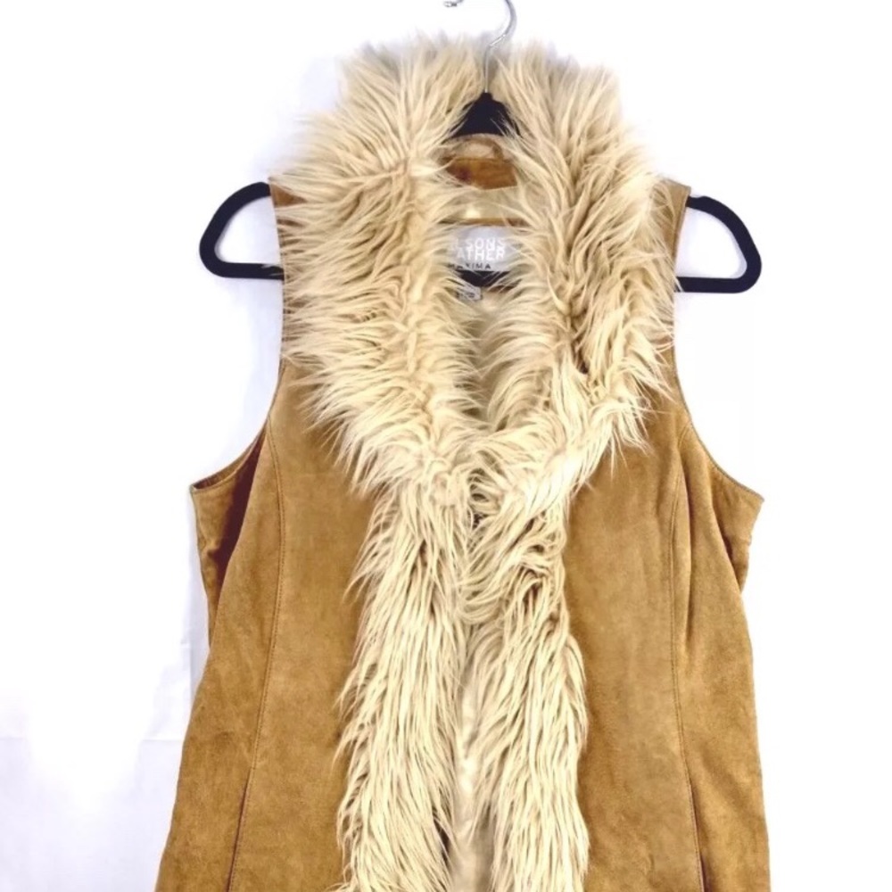 Wilsons Leather Maxima Long Vest Fur Collar